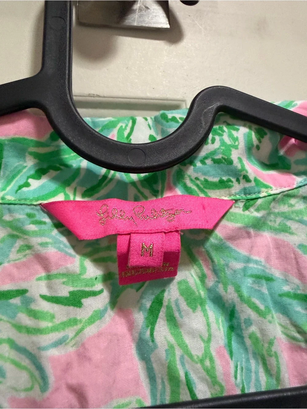 Lilly Pulitzer Pink & Green Tropical Print Pajama Top Shirt